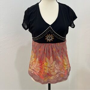 JH COLLECTIBLES Shirt, Petite Size L T-shirt floral Beaded,blouse top